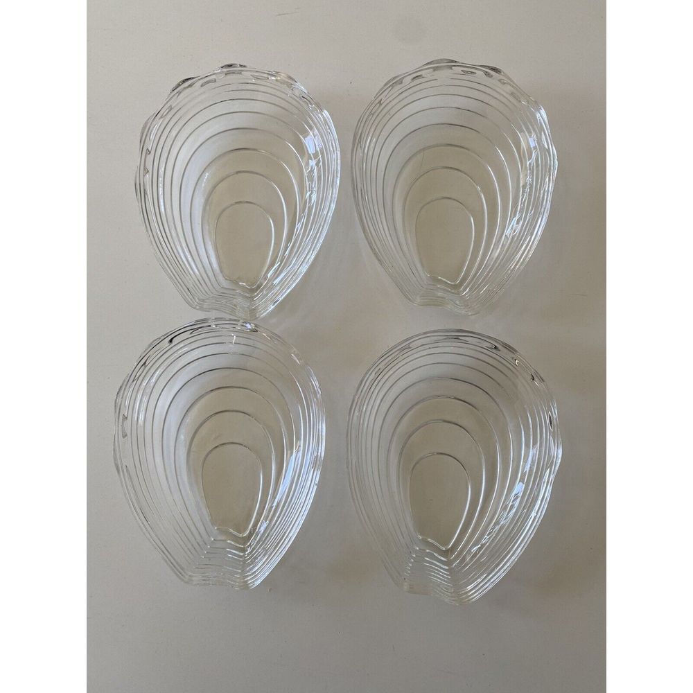 Vintage Oyster Glass Bowl Salt Cellar Clear Ribbed Sauce Butter Dish Side
